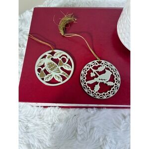 Lenox Ivory China Christmas Ornaments Partridge Pear Tree Cardinal Set of 2